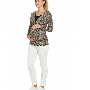 Motherhood Maternity long sleeve colorful print top, size S EUC